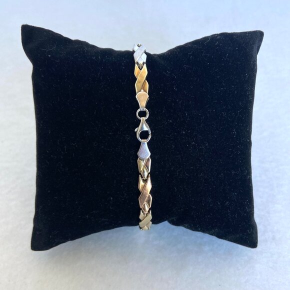 VTG Sterling Silver 925 Turkish 1/10 10K Gold Tri Tone X Link Bracelet 7.5" - Picture 13 of 16